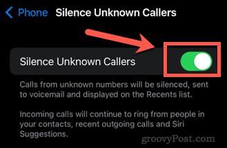 הפעל שתיקה של מתקשרים לא ידועים באייפון