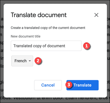 אפשרויות תרגום ב-Google Docs