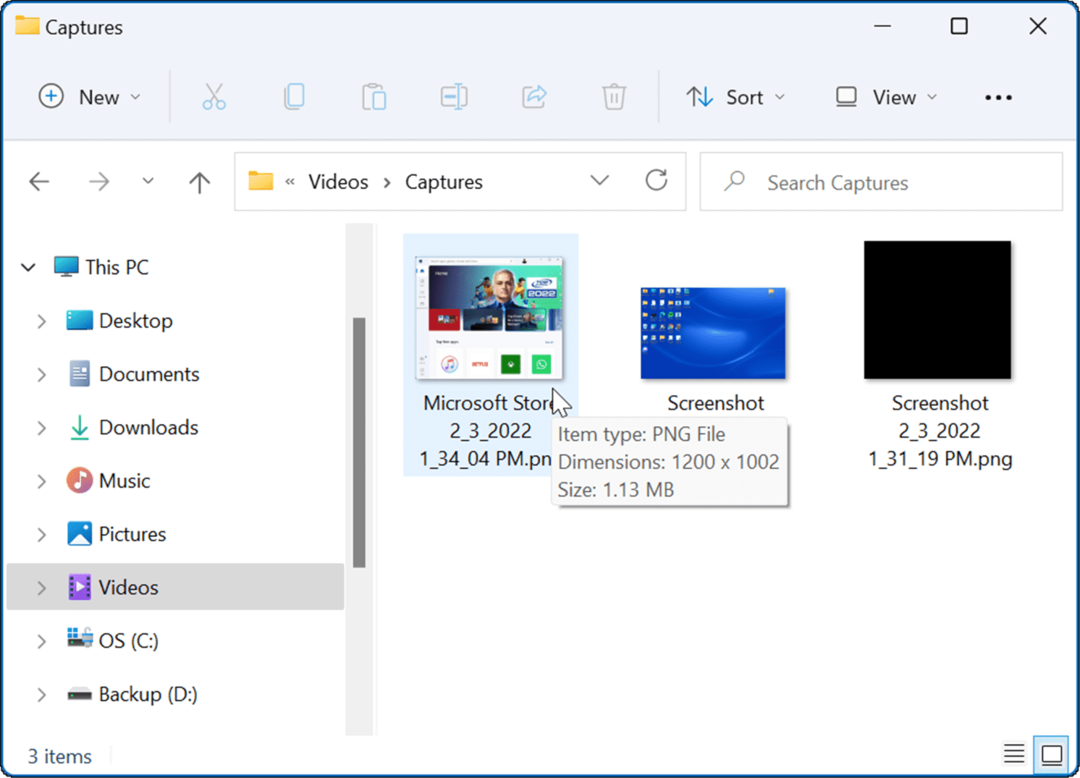 תיקיית לכידת וידאו צלם צילום מסך ב-Windows 11