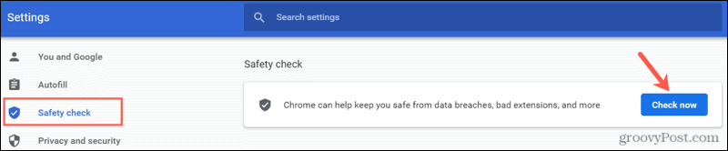 בצע בדיקת בטיחות ב- Chrome