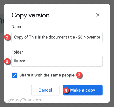העתקת הגרסה של קובץ Google Docs