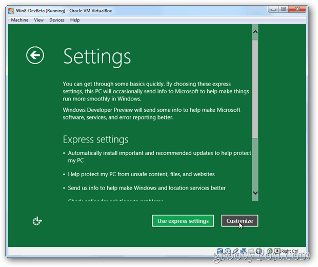 VirtualBox Windows 8 מבטא או מתאם אישית את ההתקנה