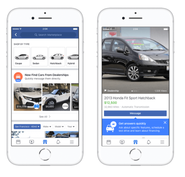 שוק פייסבוק משתף פעולה עם מנהיגי תעשיית הרכב אדמונדס, Cars.com, Auction123 ועוד כדי להקל על קניית מכוניות לקונים בארה"ב.