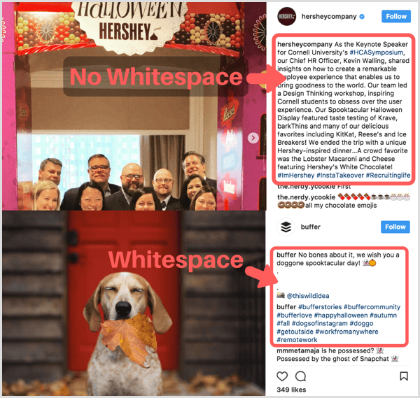 כיתוב Instagram שימוש בשטח לבן
