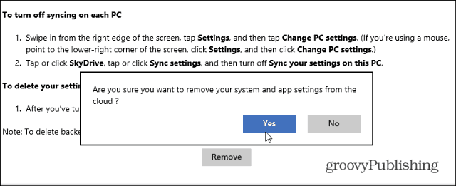 הסר נתונים מסונכרנים מ- SkyDrive ב- Windows 8.1