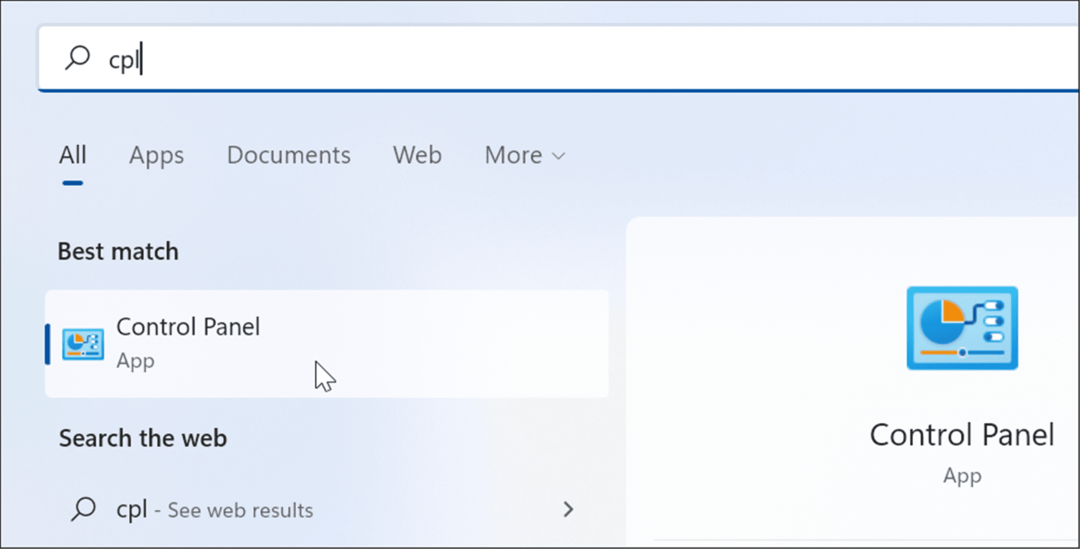 חיפוש לוח הבקרה של Windows 11