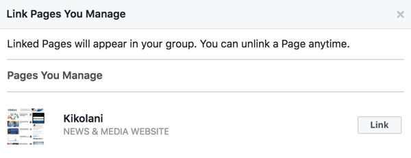 קשר את עמוד הפייסבוק שלך לקבוצה שלך.