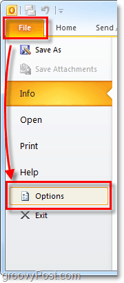 לפתוח את אפשרויות Outlook 2010