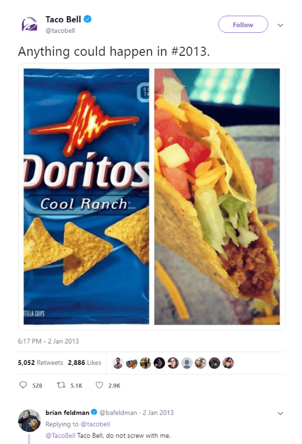 ציוץ הטיזר המקורי ל- Doritos Locos Taco.