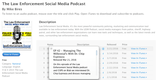 אכיפת חוק מדיה חברתית blabs הועלה ל- iTunes כפודקאסטים
