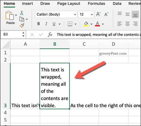 דוגמה לטקסט עטוף ב- Excel