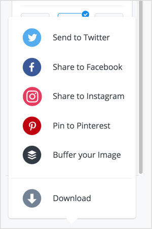 אתה יכול לשתף את התמונה שלך לטוויטר, פייסבוק, אינסטגרם או פינטרסט באמצעות פבלו. 