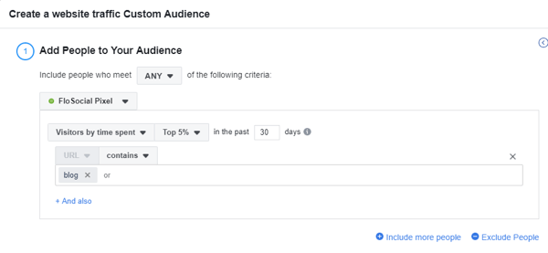 השתמש בכלי הגדרת האירועים של פייסבוק, שלב 16, הגדרות ליצירת קהל פייסבוק מותאם אישית של תעבורת אתרים בהתבסס על הזמן המושקע באתר