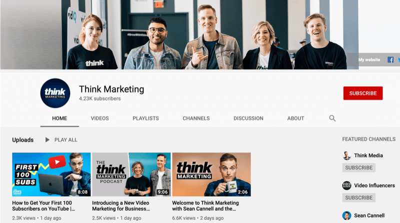 דף ערוץ היוטיוב של Think Marketing