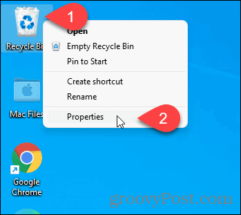 קבל מאפיינים של סל המיחזור באמצעות סמל שולחן העבודה ב- Windows 11