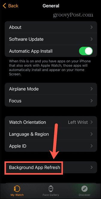 רענון אפליקציית רקע של Apple Watch