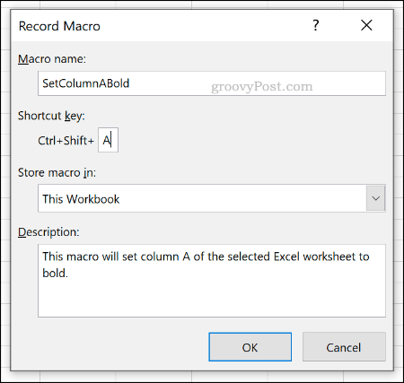 תפריט האפשרויות להקליט מאקרו ב- Excel