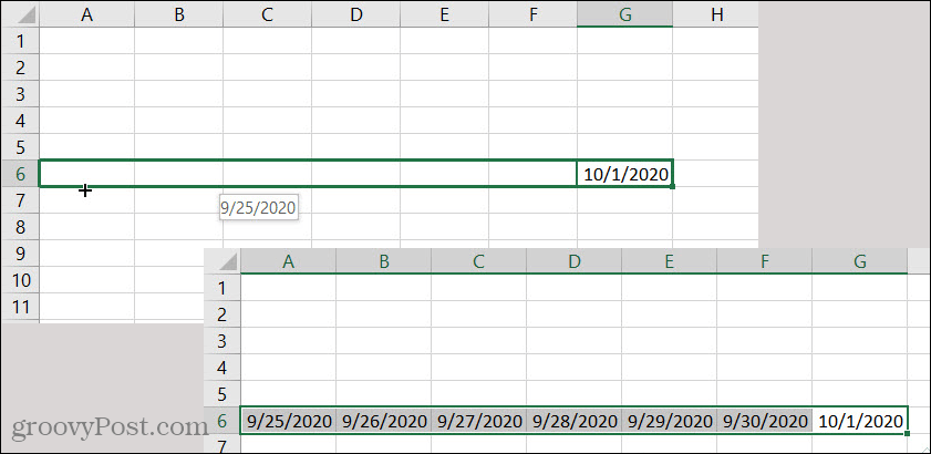 תאריך מילוי אוטומטי של Excel לאחור