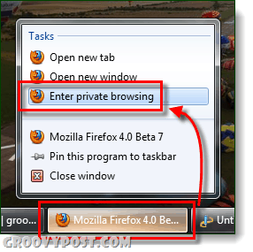 הפעל גלישה פרטית של Firefox מתוך חלונות 7 בשורת המשימות