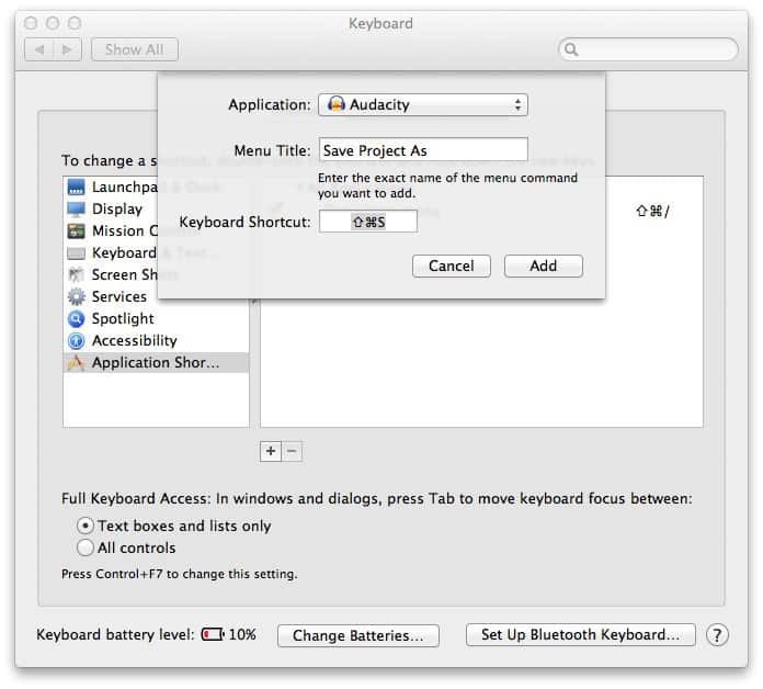 כיצד ליצור קיצור מקשים בכל תוכנית Mac OS X