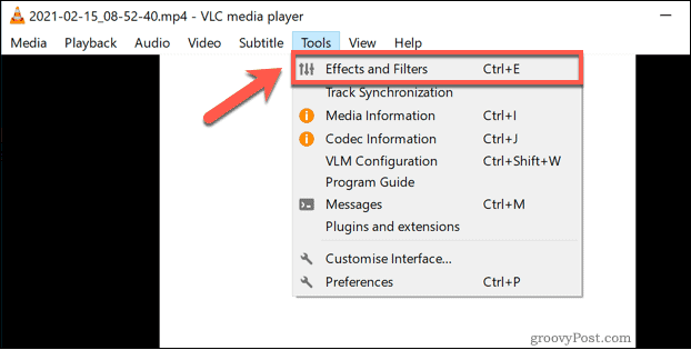 גישה לתפריט VLC Effects and Filters ב- Windows