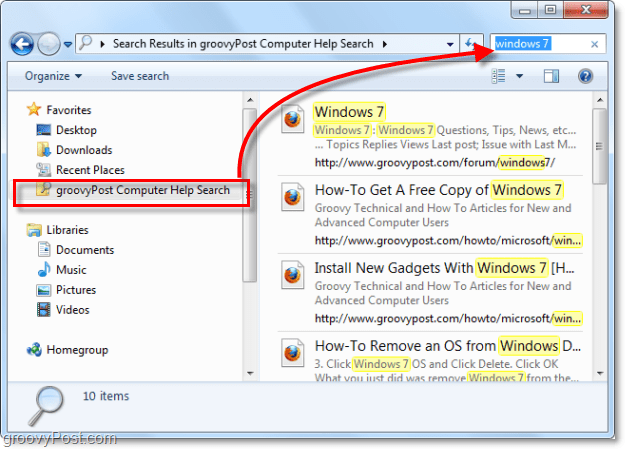 השתמש במחבר חיפוש לרשימת המועדפים שלך כדי לחפש מיקום מרוחק בתוך Windows 7 שאינו חלק מהמערכת שלך