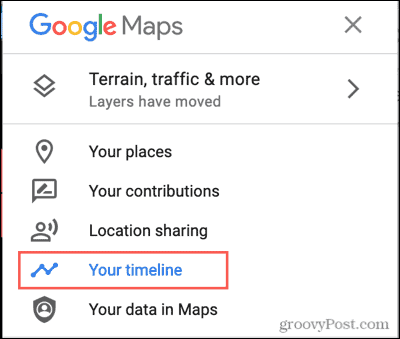 תפריט מפות Google, ציר הזמן שלך