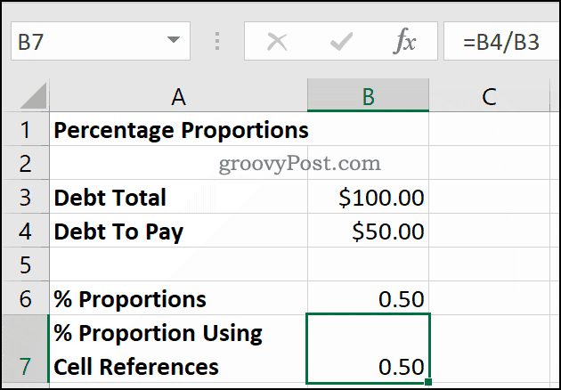 חישוב אחוזים כפרופורציות באמצעות Microsoft Excel