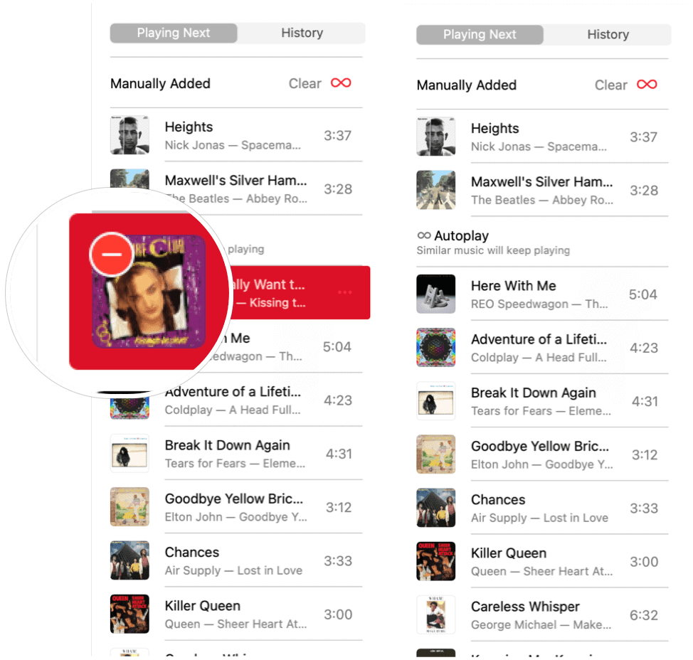 הפעלה אוטומטית של Apple Music להסיר את השיר