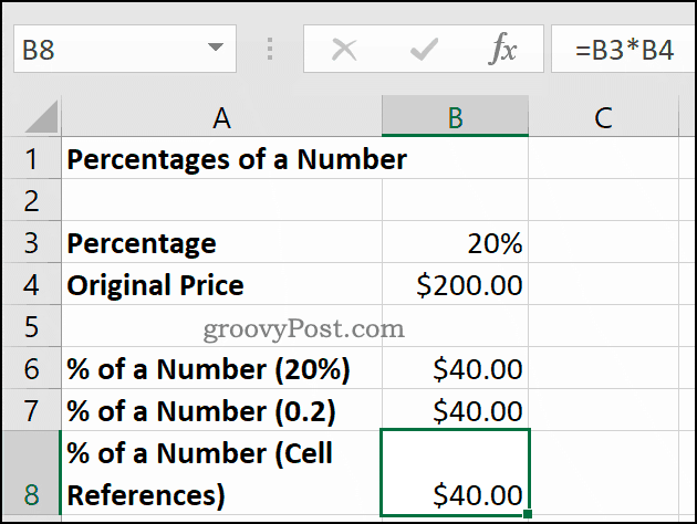 אחוזי מספר, המוצגים ב- Microsoft Excel