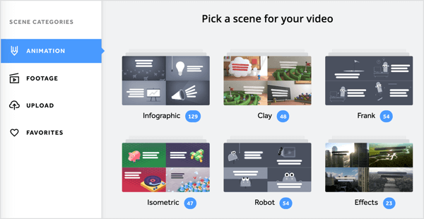 אתה יכול להוסיף מגוון אנימציות וצילומי וידאו לסרטון ה- Biteable שלך.
