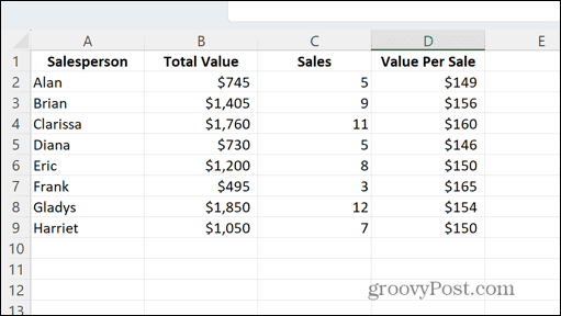 סדר העמודות הסופי של Excel