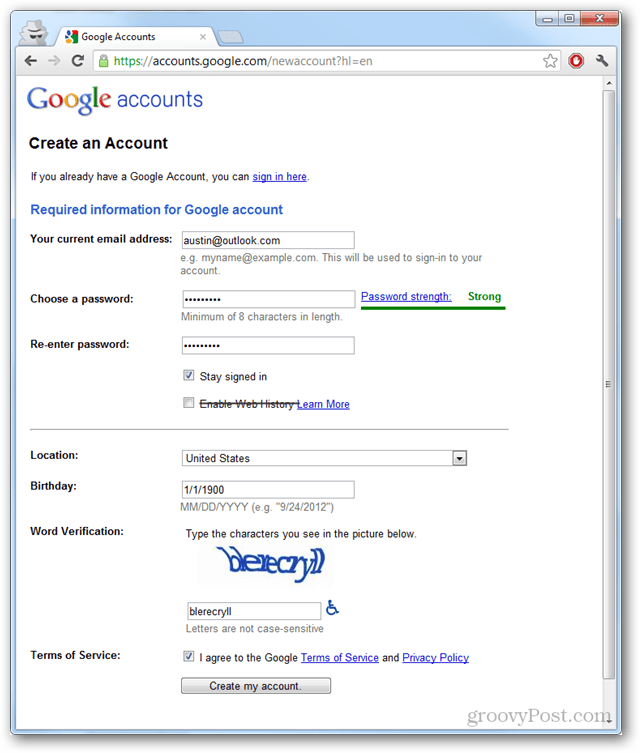 צור חשבון גוגל סנס את Gmail
