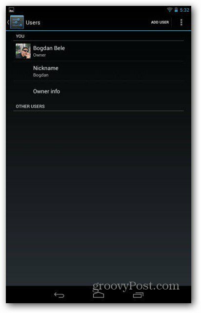 חשבונות משתמש ב- Nexus 7 מוסיפים משתמש