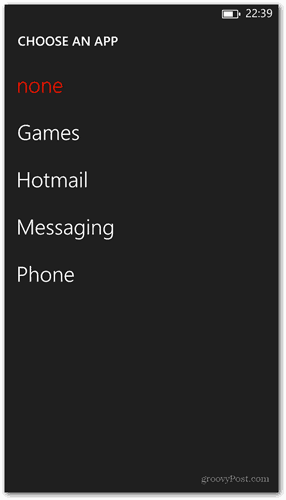 מסך הנעילה של Windows Phone 8 התאם אישית בחר באפליקציה כדי להציג מצב מהיר