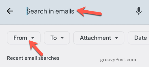 חיפוש אימיילים של Gmail בדוא" ל באפליקציה לנייד