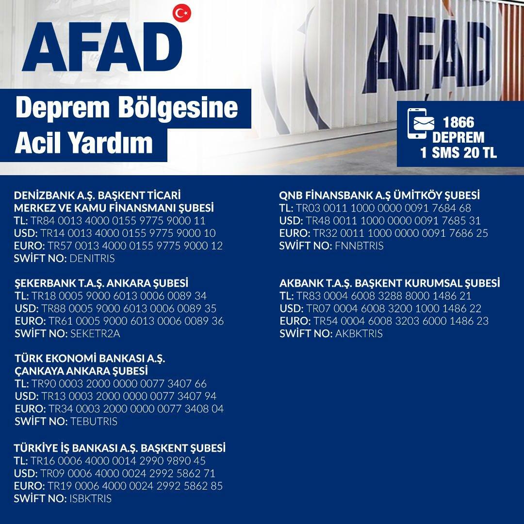 מספרי חשבון תרומות של AFAD