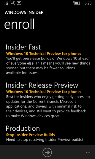 תצוגה מקדימה של Windows 10 Mobile Insider
