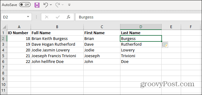 שמות משפחה ברשימה אקסל