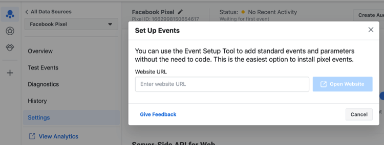 כלי הגדרת האירועים בפייסבוק