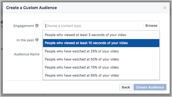 קהל מותאם אישית של פייסבוק בהתבסס על צפיות בסרטון של 10 שניות.