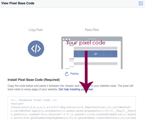 העתק את קוד הפיקסלים שלך בפייסבוק ישירות מדף זה.