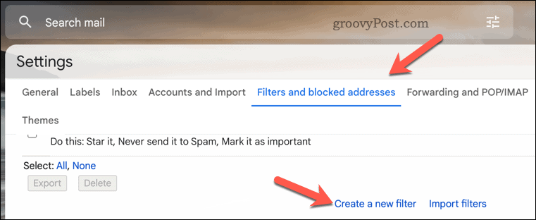 צור מסנן של Gmail
