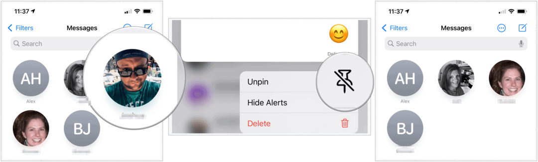 iOS 14 ביטול הצמדה של הודעות