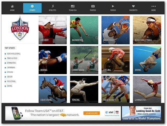 אפליקציית ה- iPad של אולימפיאדת NBC