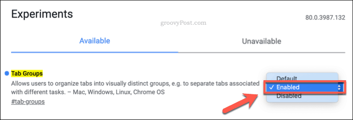 הפעלת קבוצות כרטיסיות ב- Chrome