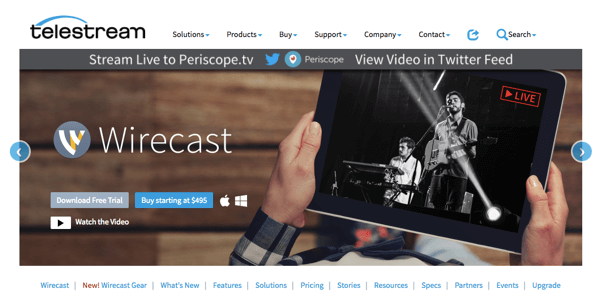 Wirecast מאפשר לך לשדר ל- Facebook Live, Periscope ו- YouTube.