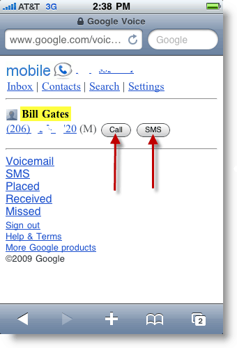 Google Voice Mobile בצע שיחה או שלח הודעת טקסט ב- SMS