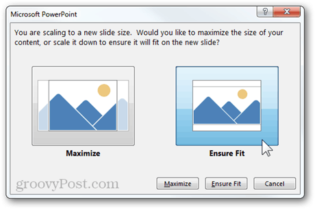 קנה מידה בקנה מידה ביחס רוחב הגודל החדש של powerpoint 2013 תכונה מקסימלית להבטיח התאמה