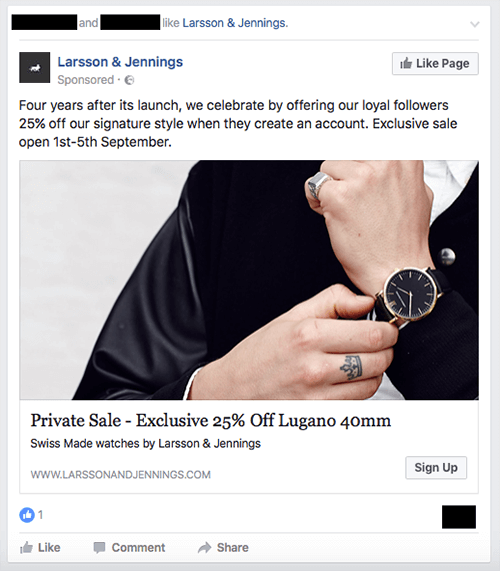 מודעה למכירה בלעדית של מותג השעונים Larsson & Jennings.
